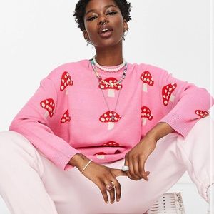 NATIVE YOUTH • Oversized Sweater in Pink Mushroom Print, xs